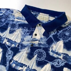 Crossings Mens 3XL Nautical Sailboat Print Cotton Polo Shirt Blue White Z214